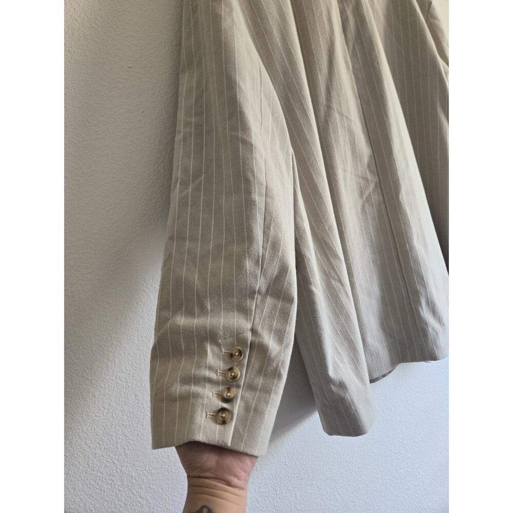 Free People Oversized Layering Menswear Reggie Blazer Khaki Stripe Medium Preppy - Picture 8 of 12